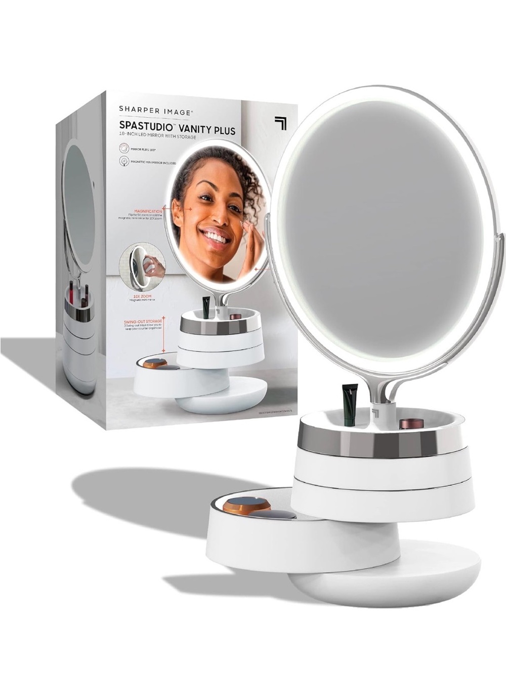 Pre-loved Sharper Image® SpaStudio™ 10” Vanity Mirror - Built-In Storage Trays